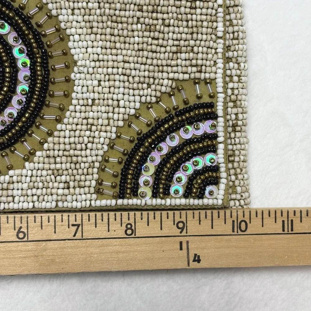 Little‎ Joe Woman Gail Elliott Beaded Wristlet Clutch Cream Gold Art Deco Boho